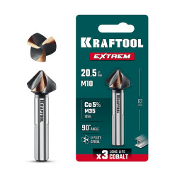 KRAFTOOL EXTREME Со5-А, d 20.5х10х63 мм, Z3, 90°, сталь M35, U-образная спираль, зенковка / 29734-10